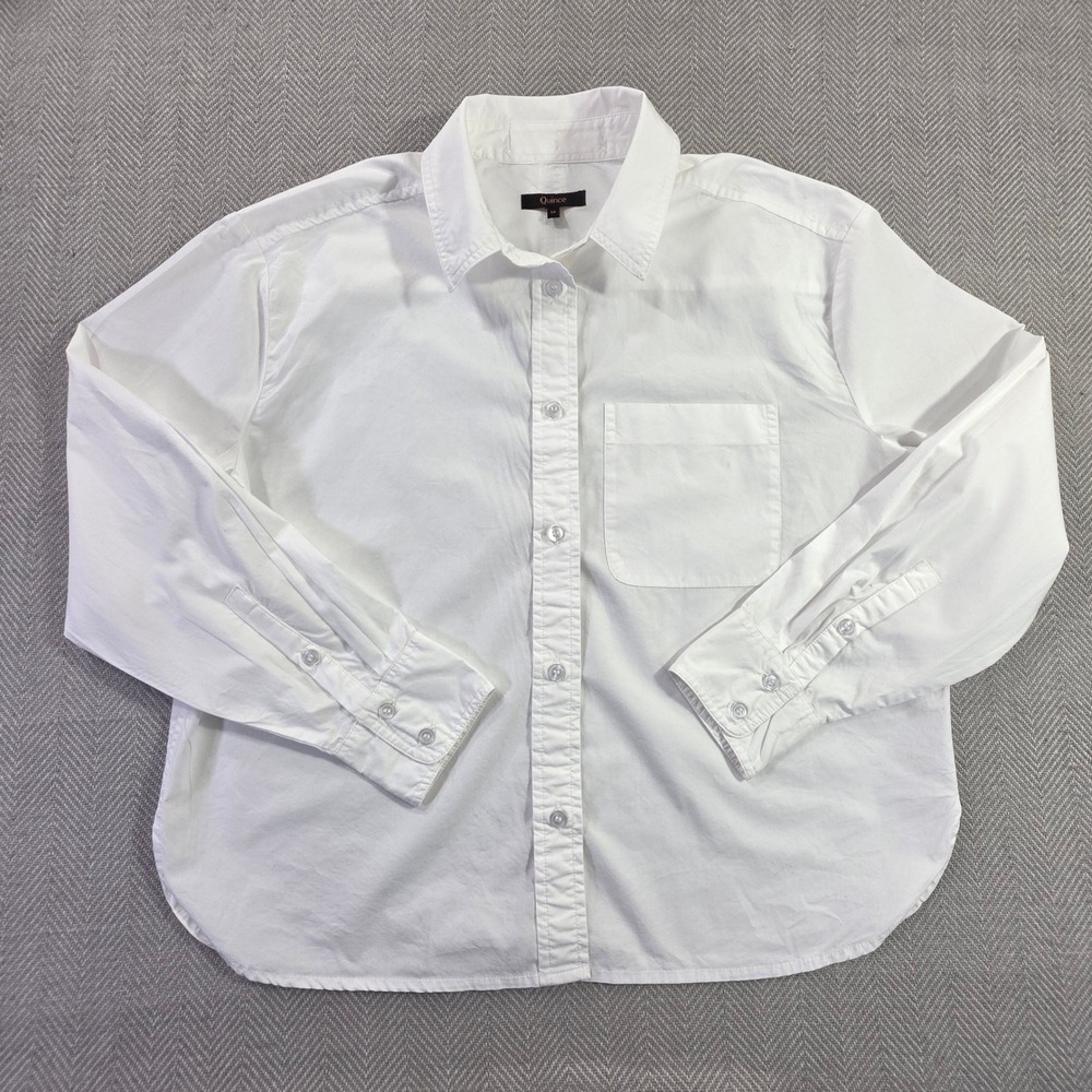 Quince Womens M White Poplin Cropped Button Down Blouse Minimalist Beach Boho
